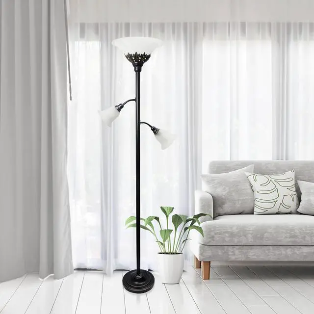 Alt view image 4 of 5 - Elegant Designs LF2002-RBW 3 Light Scalloped Glass Floor Lamp, Restoration Bronze/White