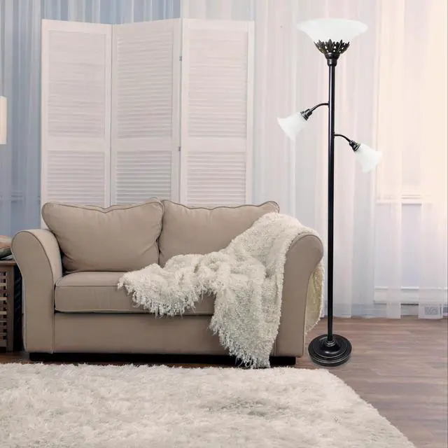 Alt view image 5 of 5 - Elegant Designs LF2002-RBW 3 Light Scalloped Glass Floor Lamp, Restoration Bronze/White