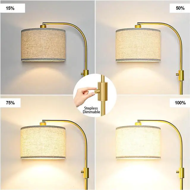Alt view image 3 of 7 - Upgraded Dimmable Gold Floor Lamp, 1200 Lumens LED Bulb Included, Arc Floor Lamps for Living Room Modern Standing Lamp with Linen Shade, Tall Lamp for Living Room Bedroom Office Reading Room Nursery