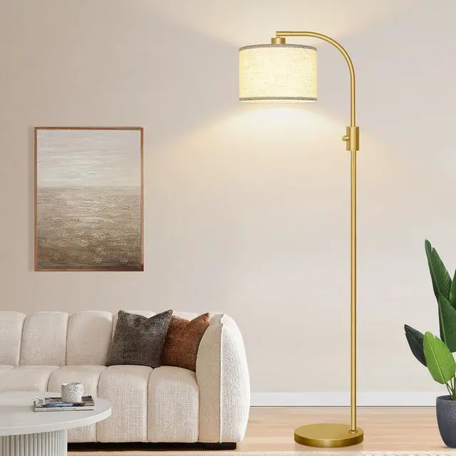 Alt view image 5 of 7 - Upgraded Dimmable Gold Floor Lamp, 1200 Lumens LED Bulb Included, Arc Floor Lamps for Living Room Modern Standing Lamp with Linen Shade, Tall Lamp for Living Room Bedroom Office Reading Room Nursery