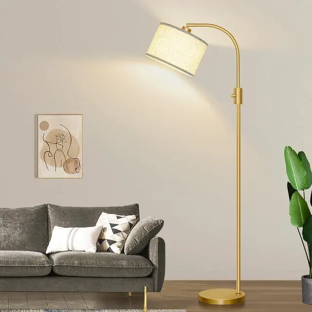 Alt view image 7 of 7 - Upgraded Dimmable Gold Floor Lamp, 1200 Lumens LED Bulb Included, Arc Floor Lamps for Living Room Modern Standing Lamp with Linen Shade, Tall Lamp for Living Room Bedroom Office Reading Room Nursery