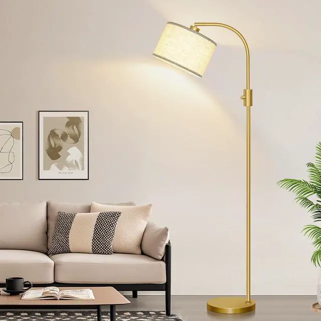 Alt view image 6 of 7 - Upgraded Dimmable Gold Floor Lamp, 1200 Lumens LED Bulb Included, Arc Floor Lamps for Living Room Modern Standing Lamp with Linen Shade, Tall Lamp for Living Room Bedroom Office Reading Room Nursery