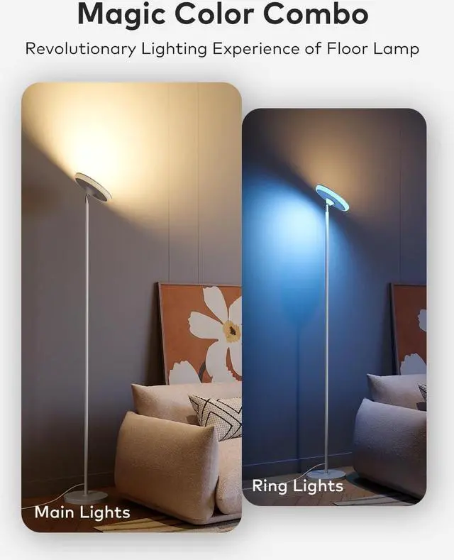 Alt view image 2 of 7 - Floor Lamp, 42W 3700LM Modern Torchiere Sky LED Lamps, Super Bright Tall Standing Pole Light with Remote, 5 Color Temperatures,Memory Function & Touch Control for Living Room, Bedroom, Office(White)