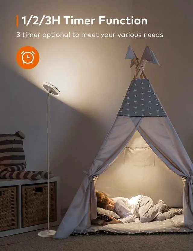 Alt view image 5 of 7 - Floor Lamp, 42W 3700LM Modern Torchiere Sky LED Lamps, Super Bright Tall Standing Pole Light with Remote, 5 Color Temperatures,Memory Function & Touch Control for Living Room, Bedroom, Office(White)