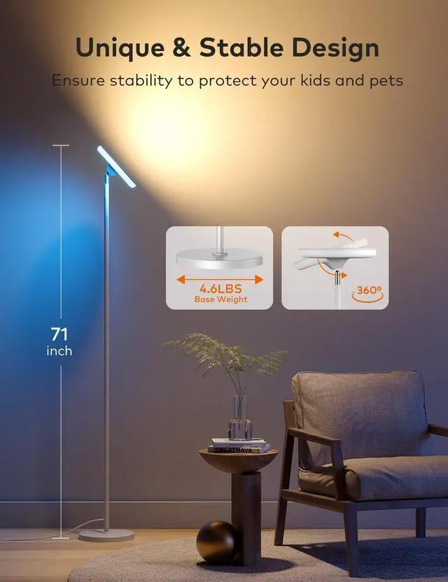 Alt view image 6 of 7 - Floor Lamp, 42W 3700LM Modern Torchiere Sky LED Lamps, Super Bright Tall Standing Pole Light with Remote, 5 Color Temperatures,Memory Function & Touch Control for Living Room, Bedroom, Office(White)