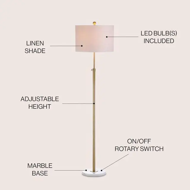 Alt view image 2 of 7 - JONATHAN Y JYL3022A June 65" Adjustable Metal/Marble LED Floor Lamp, Modern, Contemporary, Elegant, Glam, Office, Living Room, Family Room, Dining Room, Bedroom, Hallway, Foyer, Brass