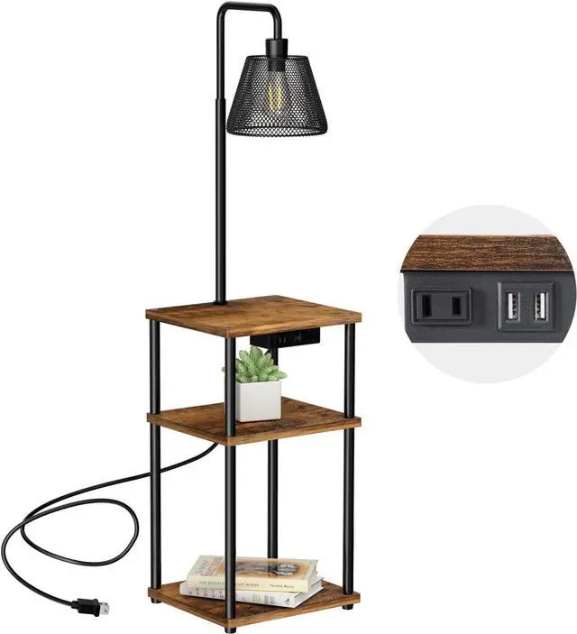 Main image of Floor Lamp with Table,Foor Lamp with Shelves,Side Table with USB Charging Port and Outlet,Modern Bedside Nightstand End Table with Lamp for Living Room,Bedroom,Guest Room,Bulb Included