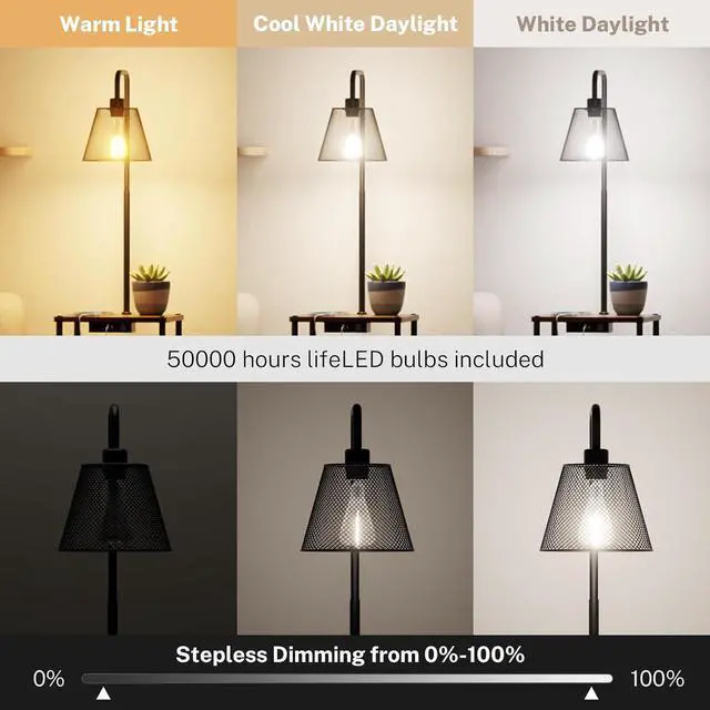 Alt view image 4 of 7 - Floor Lamp with Table,Foor Lamp with Shelves,Side Table with USB Charging Port and Outlet,Modern Bedside Nightstand End Table with Lamp for Living Room,Bedroom,Guest Room,Bulb Included