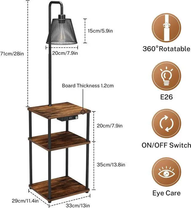 Alt view image 5 of 7 - Floor Lamp with Table,Foor Lamp with Shelves,Side Table with USB Charging Port and Outlet,Modern Bedside Nightstand End Table with Lamp for Living Room,Bedroom,Guest Room,Bulb Included