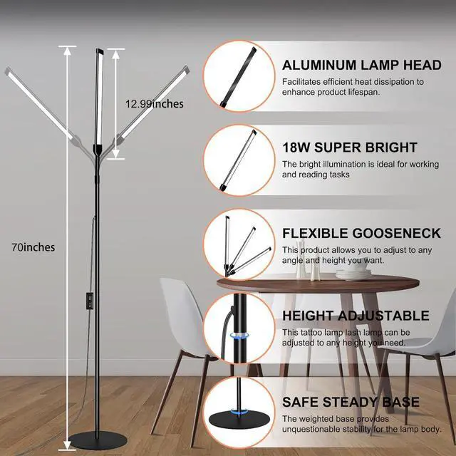 Alt view image 2 of 6 - Floor Lamp for Office,18W Super Bright LED Floor Lamp,Adjustable 2700K-6500K Colors and Dimmer,Brightness Gooseneck Standing Lamp, Adjustable Gooseneck Reading Floor Lamp for Bedroom Office Black
