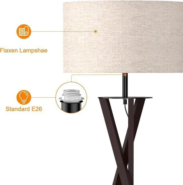 Alt view image 4 of 7 - LEPOWER Tripod Floor Lamp, Mid Century Wood Floor Lamps for Living Room, Bedroom and Office, Flaxen Lamp Shade with E26 Lamp Base