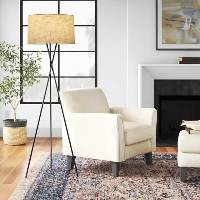 Alt view image 5 of 7 - Kira Home Sadie 60" Modern Tripod LED Floor Lamp + 9W Bulb (Energy Efficient/Eco-Friendly), Honey Beige Drum Shade, Oil Rubbed Bronze Finish