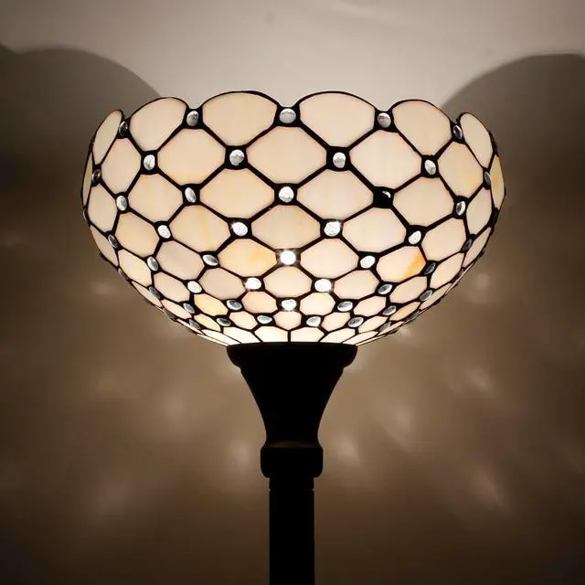 Alt view image 2 of 7 - WERFACTORY Tiffany Floor Lamp Cream Amber Stained Glass Bead Light 12X12X66 Inches Pole Torchiere Standing Corner Torch Uplight Decor Bedroom Living Room Home Office (LED Bulb Included) S005 Series