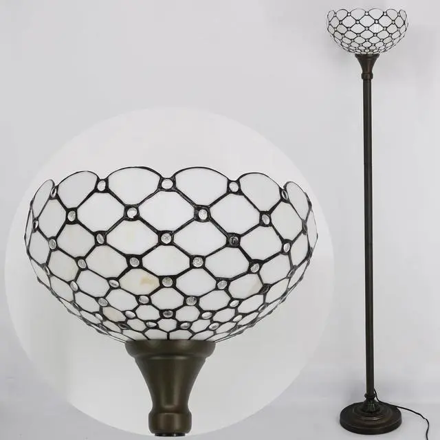 Alt view image 4 of 7 - WERFACTORY Tiffany Floor Lamp Cream Amber Stained Glass Bead Light 12X12X66 Inches Pole Torchiere Standing Corner Torch Uplight Decor Bedroom Living Room Home Office (LED Bulb Included) S005 Series