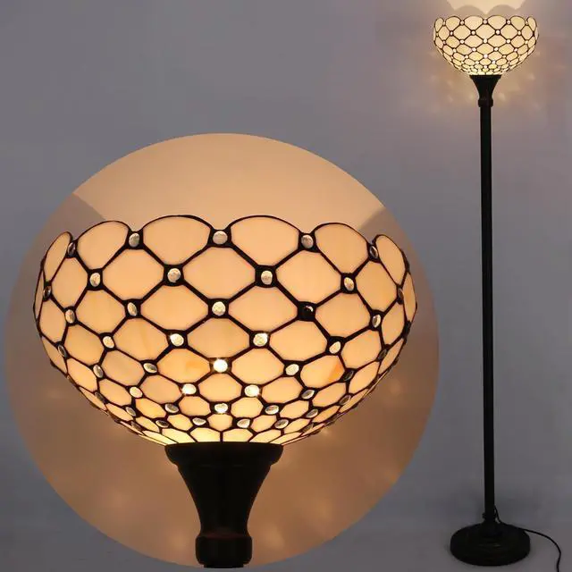 Alt view image 6 of 7 - WERFACTORY Tiffany Floor Lamp Cream Amber Stained Glass Bead Light 12X12X66 Inches Pole Torchiere Standing Corner Torch Uplight Decor Bedroom Living Room Home Office (LED Bulb Included) S005 Series