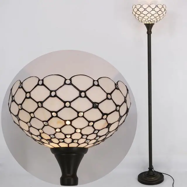 Alt view image 7 of 7 - WERFACTORY Tiffany Floor Lamp Cream Amber Stained Glass Bead Light 12X12X66 Inches Pole Torchiere Standing Corner Torch Uplight Decor Bedroom Living Room Home Office (LED Bulb Included) S005 Series