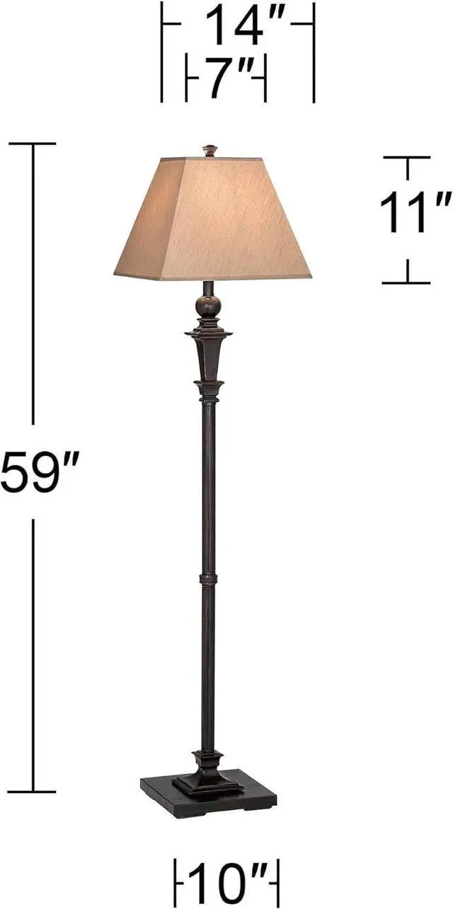 Alt view image 4 of 7 - Regency Hill Madison Country Cottage Standing Floor Lamp 59" Tall Italian Bronze Brown Metal Taupe Faux Silk Square Hardback Shade Decor for Living Room Reading House Bedroom Office