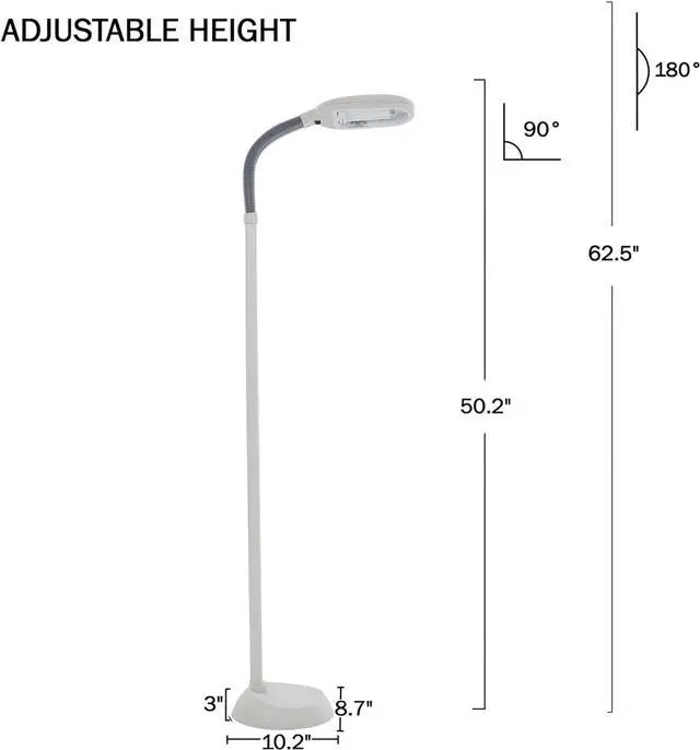 Alt view image 4 of 6 - Lavish Home 72-0820 Full Spectrum Natural Sunlight Floor Lamp with Bendable Neck-Reading, Craft, Studying, and Esthetician Light, 62.5", Beige