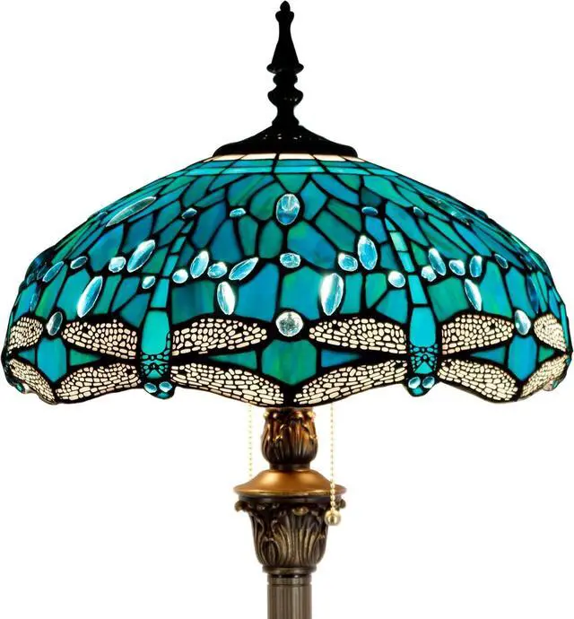 Main image of WERFACTORY Tiffany Floor Lamp Dragonfly Green Stained Glass Standing Reading Light 16X16X64 Inches Antique Pole Corner Lamp Decor Bedroom Living Room Home Office S622 Series