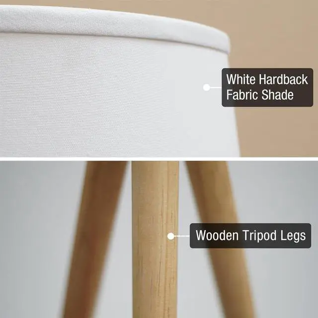Alt view image 2 of 7 - Kira Home Grace 60.5" Mid Century Modern Tripod LED Floor Lamp + Energy Efficient 9W Bulb, Wooden Tripod Legs + White Shade