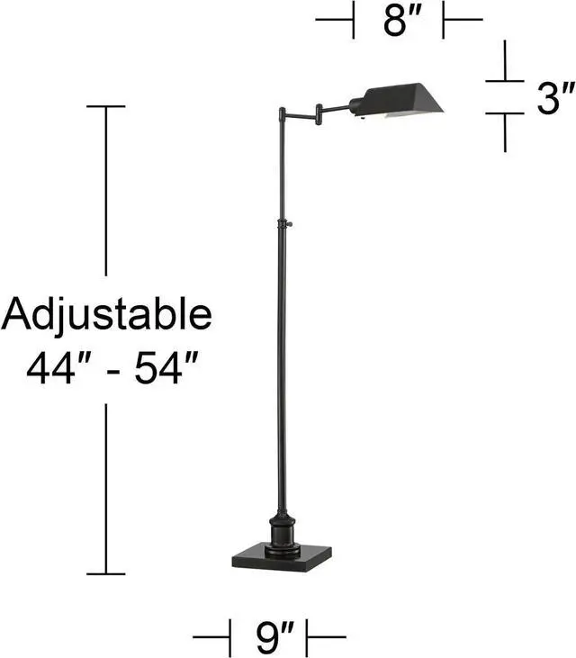 Alt view image 4 of 7 - Regency Hill Jenson Traditional Adjustable Pharmacy Floor Lamp Standing Base Swing Arm 54" Tall Dark Bronze Metal Bright Downward Light for Living Room Reading House Bedroom