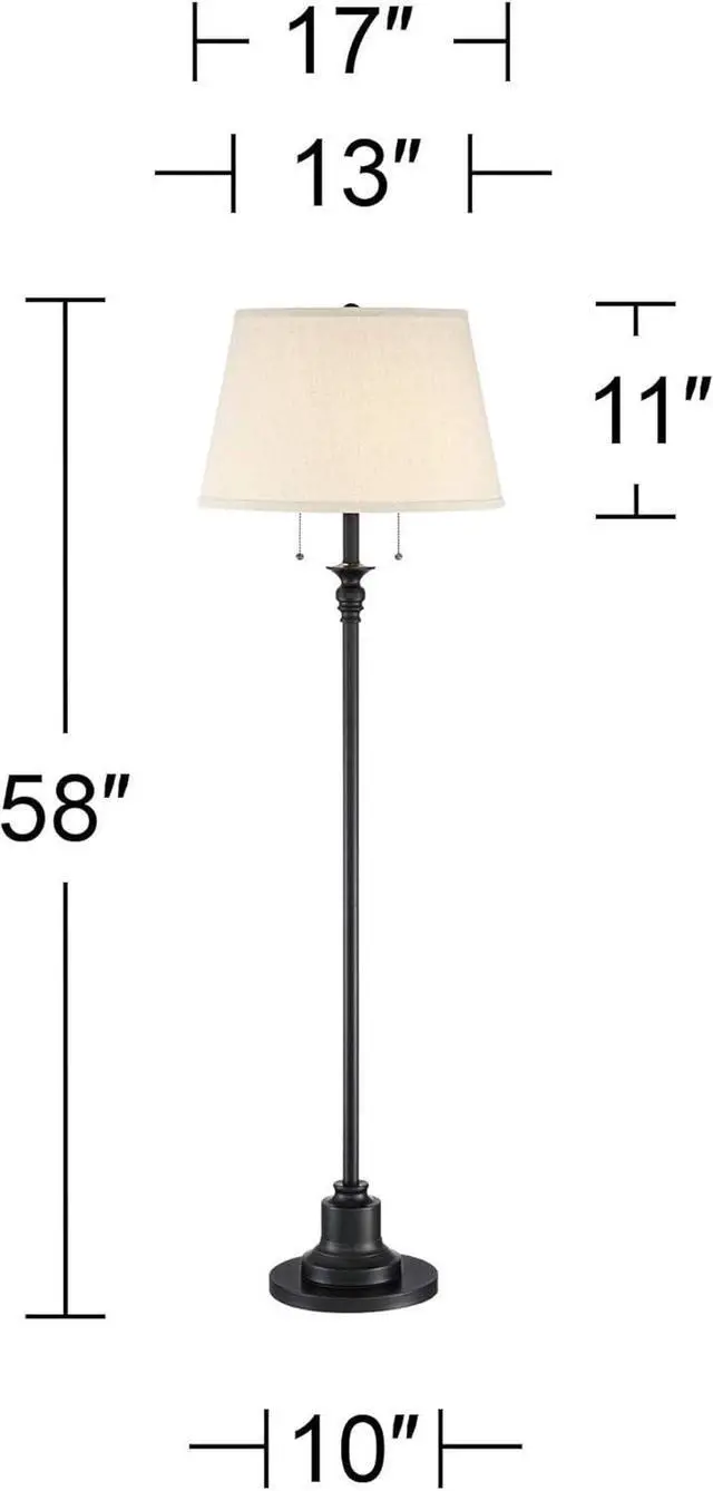 Alt view image 4 of 7 - 360 Lighting Spenser Traditional Floor Lamp Standing Exquisite 58" Tall Oiled Bronze Brown Metal Thin Column Off-White Linen Fabric Empire Shade for Living Room Reading House Bedroom Home