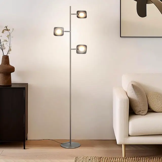 Alt view image 2 of 7 - Brightech Tree Floor Lamp for Living Rooms & Offices, Dimmable Standing Lamp for Bedroom Reading, LED Spotlight Floor Lamp, Tall Lamp with Adjustable Panels for Minimal Space Use - Satin Nickel