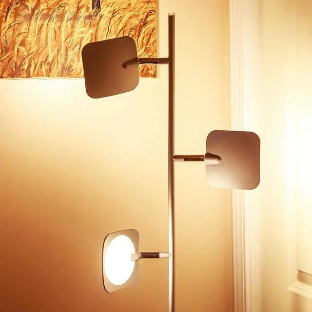 Alt view image 5 of 7 - Brightech Tree Floor Lamp for Living Rooms & Offices, Dimmable Standing Lamp for Bedroom Reading, LED Spotlight Floor Lamp, Tall Lamp with Adjustable Panels for Minimal Space Use - Satin Nickel