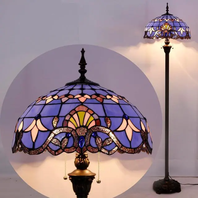 Alt view image 6 of 7 - WERFACTORY Tiffany Floor Lamp Blue Purple Baroque Stained Glass Standing Reading Light 16X16X64 Inches Antique Pole Corner Lamp Decor Bedroom Living Room Home Office S003C Series