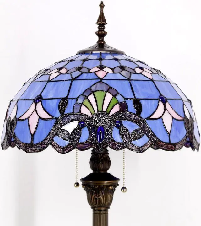 Alt view image 7 of 7 - WERFACTORY Tiffany Floor Lamp Blue Purple Baroque Stained Glass Standing Reading Light 16X16X64 Inches Antique Pole Corner Lamp Decor Bedroom Living Room Home Office S003C Series