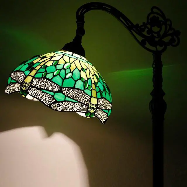 Alt view image 3 of 7 - WERFACTORY Tiffany Floor Lamp Green Stained Glass Dragonfly Arched Lamp 12X18X64 Inches Gooseneck Adjustable Corner Standing Reading Light Decor Bedroom Living Room S459 Series