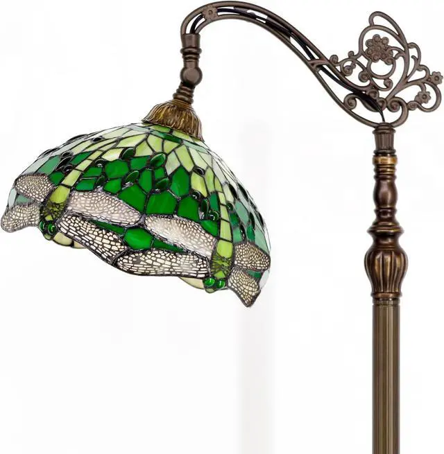 Alt view image 5 of 7 - WERFACTORY Tiffany Floor Lamp Green Stained Glass Dragonfly Arched Lamp 12X18X64 Inches Gooseneck Adjustable Corner Standing Reading Light Decor Bedroom Living Room S459 Series