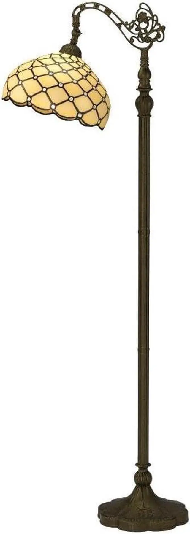 Alt view image 4 of 7 - WERFACTORY Tiffany Floor Lamp Cream Amber Stained Glass Bead Arched Lamp 12X18X64 Inch Gooseneck Adjustable Corner Standing Reading Light Decor Bedroom Living Room S005 Series