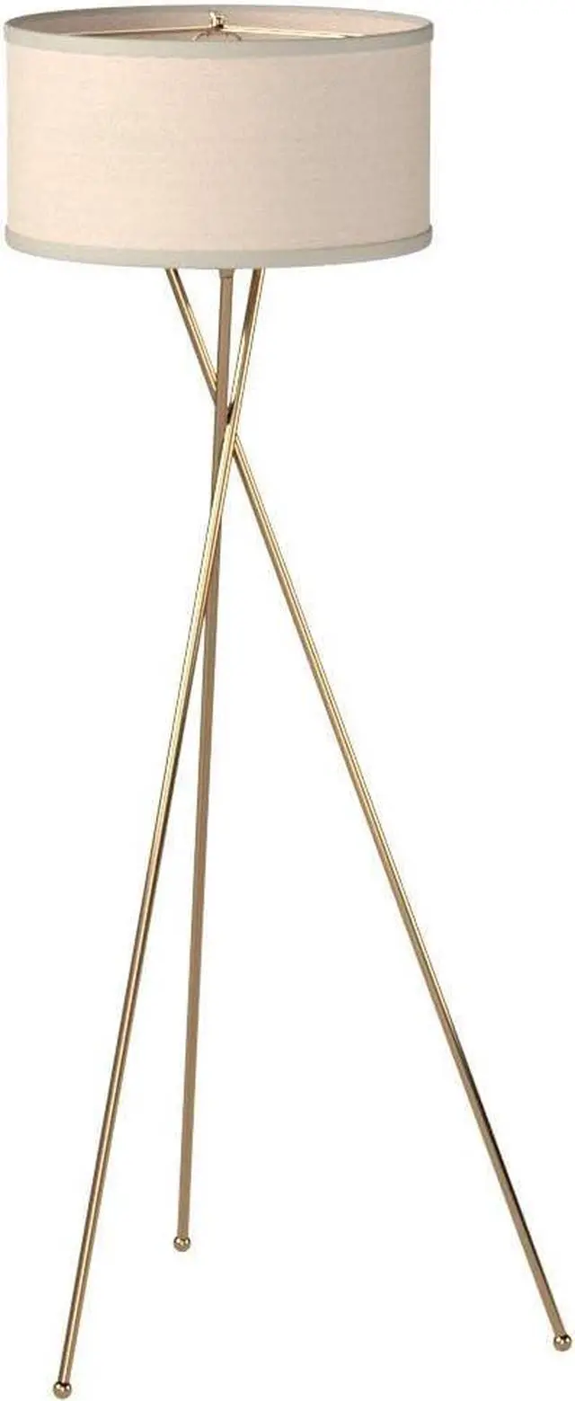 Alt view image 4 of 7 - Brightech Jaxon LED Floor lamp, Modern Lamp for Living Rooms & Offices, Tall Lamp with Contemporary Drum Shade, Gold Tripod Standing Lamp for Bedroom Reading, Great Living Room Decor - Brass