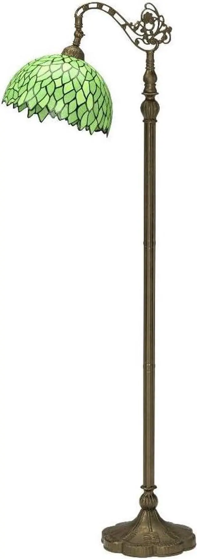 Alt view image 4 of 7 - WERFACTORY Tiffany Lamp Floor Green Wisteria Stained Glass Arched Lamp 12X18X64 Inches Gooseneck Adjustable Corner Standing Reading Light Decor Bedroom Living Room S523 Series