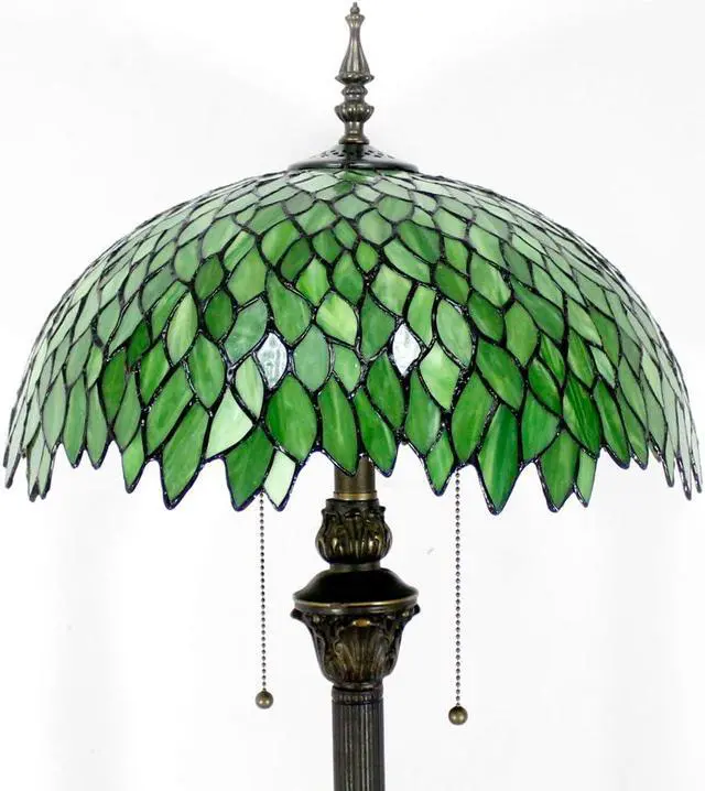 Alt view image 6 of 7 - WERFACTORY Tiffany Floor Lamp Green Wisteria Stained Glass Standing Reading Light 16X16X64 Inches Antique Style Pole Corner Lamp Decor Bedroom Living Room Home Office S523 Series