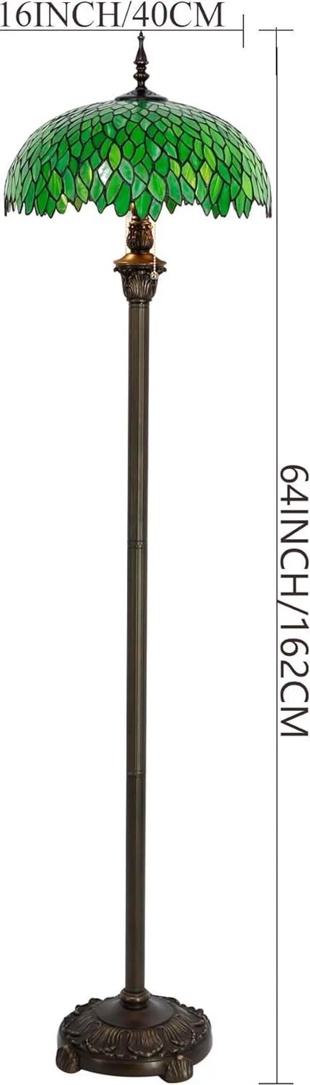 Alt view image 7 of 7 - WERFACTORY Tiffany Floor Lamp Green Wisteria Stained Glass Standing Reading Light 16X16X64 Inches Antique Style Pole Corner Lamp Decor Bedroom Living Room Home Office S523 Series