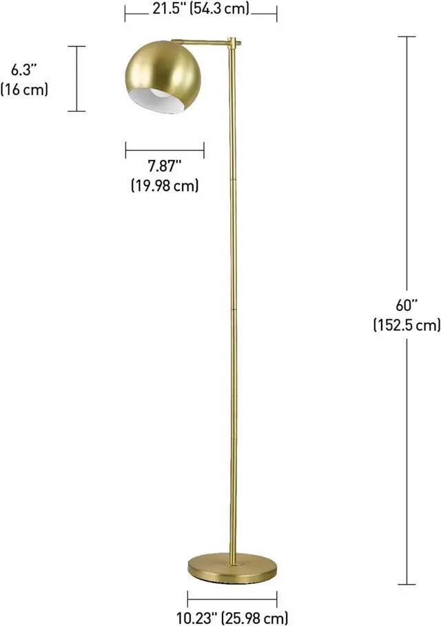 Alt view image 7 of 7 - Globe Electric 12915 Molly 60" Floor Lamp, Gold, Satin Finish, In-Line On-Off Switch