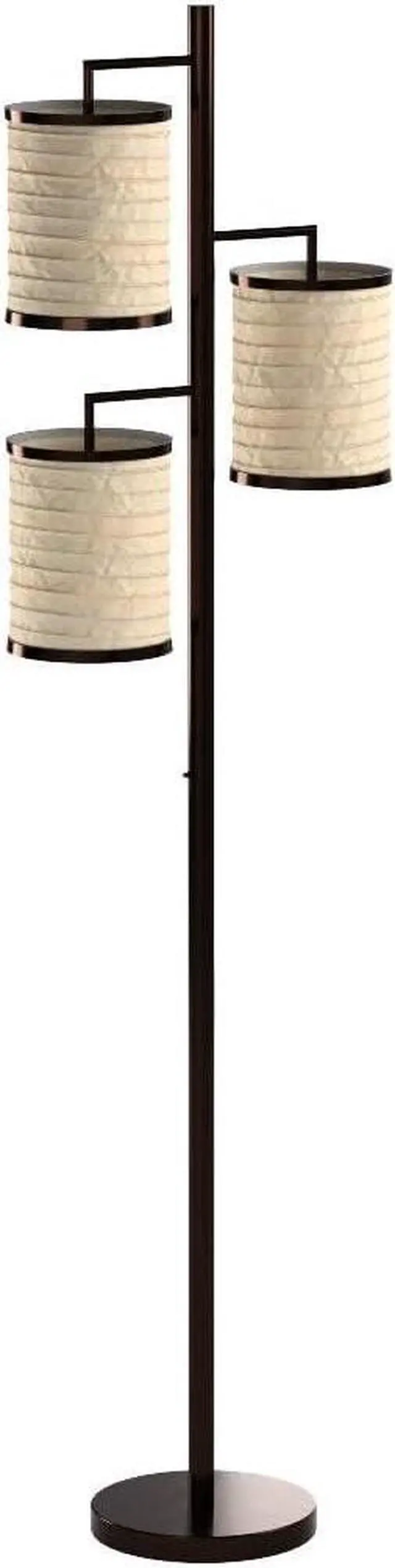 Alt view image 4 of 7 - Brightech Liam Tall Tree Lamp with Asian Lantern Shade for Living Rooms and Offices - Standing Lamp with 3 LED Bulbs for Bedroom Reading - Bronze