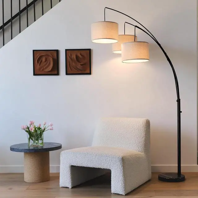Alt view image 2 of 7 - Brightech Trilage Arc Floor Lamp for Living Room, Multi Head Tree Floor Lamp for Bedroom, 3 Lights Standing Lamps Hanging Over The Couch - Black