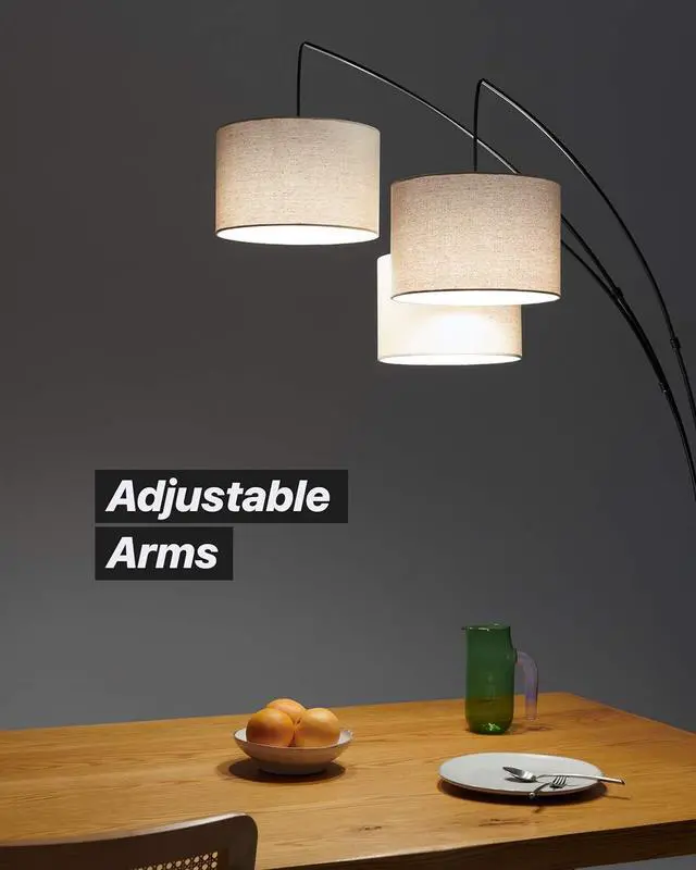 Alt view image 4 of 7 - Brightech Trilage Arc Floor Lamp for Living Room, Multi Head Tree Floor Lamp for Bedroom, 3 Lights Standing Lamps Hanging Over The Couch - Black