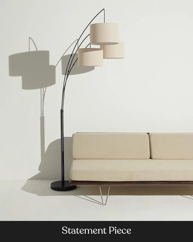 Alt view image 5 of 7 - Brightech Trilage Arc Floor Lamp for Living Room, Multi Head Tree Floor Lamp for Bedroom, 3 Lights Standing Lamps Hanging Over The Couch - Black