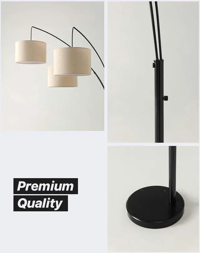 Alt view image 7 of 7 - Brightech Trilage Arc Floor Lamp for Living Room, Multi Head Tree Floor Lamp for Bedroom, 3 Lights Standing Lamps Hanging Over The Couch - Black