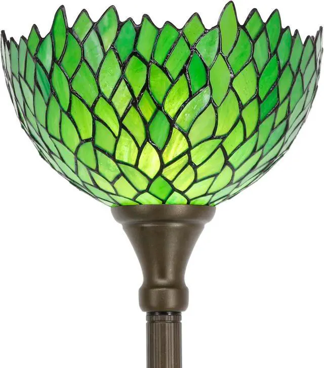 Main image of WERFACTORY Tiffany Floor Lamp Green Wisteria Stained Glass Light 12X12X66 Inches Pole Torchiere Standing Corner Torch Uplight Decor Bedroom Living Room Home Office S523 Series