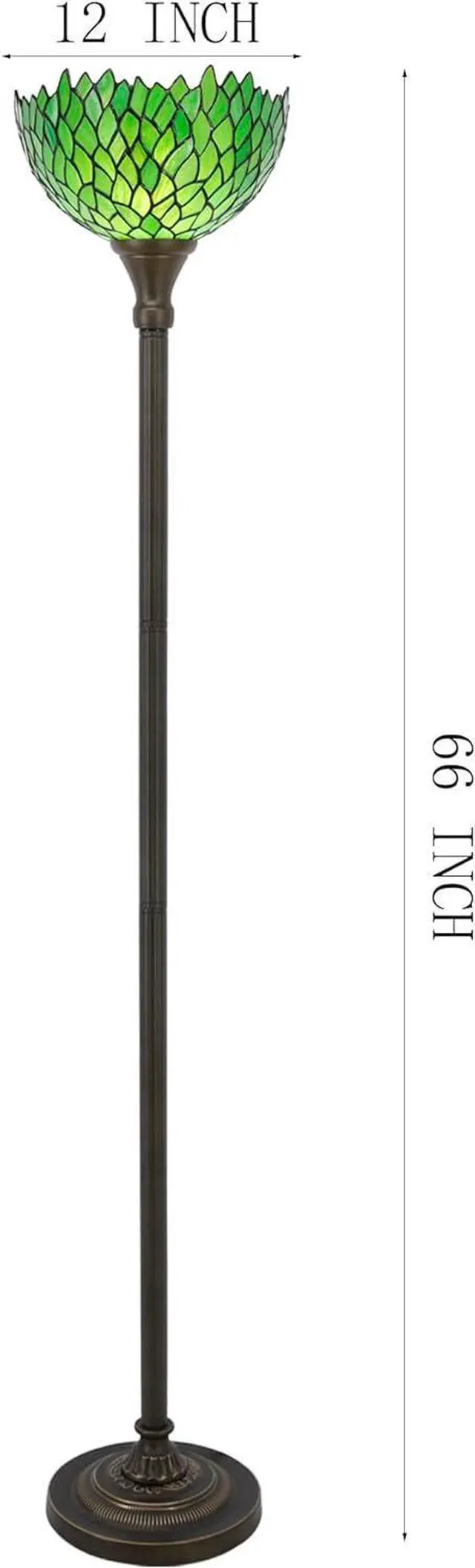 Alt view image 5 of 7 - WERFACTORY Tiffany Floor Lamp Green Wisteria Stained Glass Light 12X12X66 Inches Pole Torchiere Standing Corner Torch Uplight Decor Bedroom Living Room Home Office S523 Series
