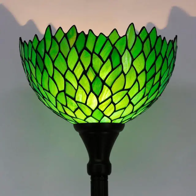 Alt view image 6 of 7 - WERFACTORY Tiffany Floor Lamp Green Wisteria Stained Glass Light 12X12X66 Inches Pole Torchiere Standing Corner Torch Uplight Decor Bedroom Living Room Home Office S523 Series