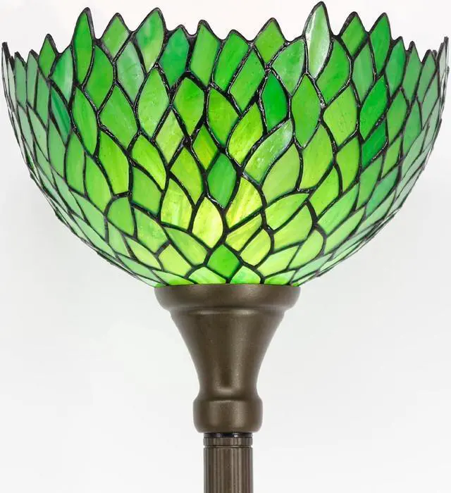 Alt view image 7 of 7 - WERFACTORY Tiffany Floor Lamp Green Wisteria Stained Glass Light 12X12X66 Inches Pole Torchiere Standing Corner Torch Uplight Decor Bedroom Living Room Home Office S523 Series