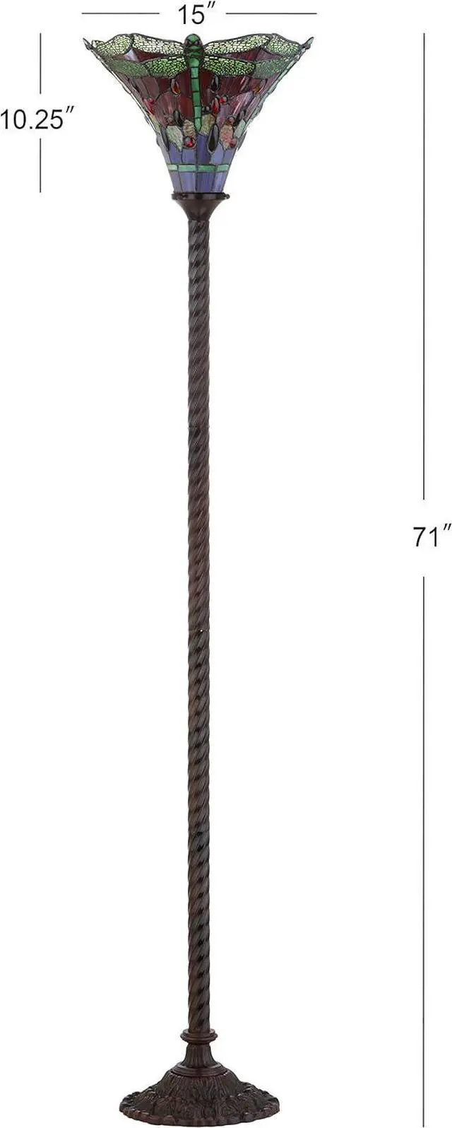 Alt view image 3 of 7 - JONATHAN Y JYL8002B Dragonfly Tiffany-Style 71" Torchiere Floor Lamp, Tiffany, Traditional, Art Nouveau Style, Elegant, Office, Living Room, Family Room, Dining Room, Bedroom, Foyer, Bronze/Green