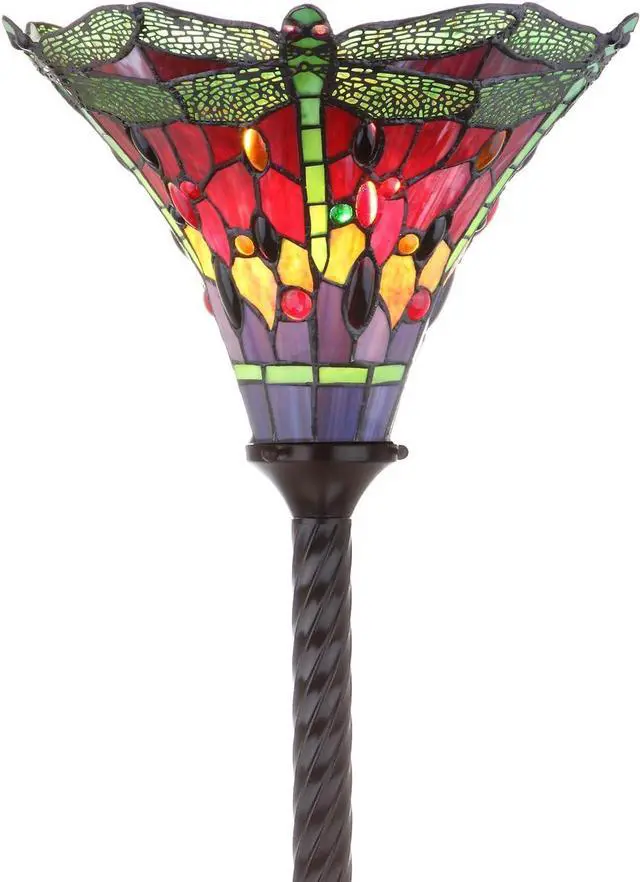 Alt view image 5 of 7 - JONATHAN Y JYL8002B Dragonfly Tiffany-Style 71" Torchiere Floor Lamp, Tiffany, Traditional, Art Nouveau Style, Elegant, Office, Living Room, Family Room, Dining Room, Bedroom, Foyer, Bronze/Green