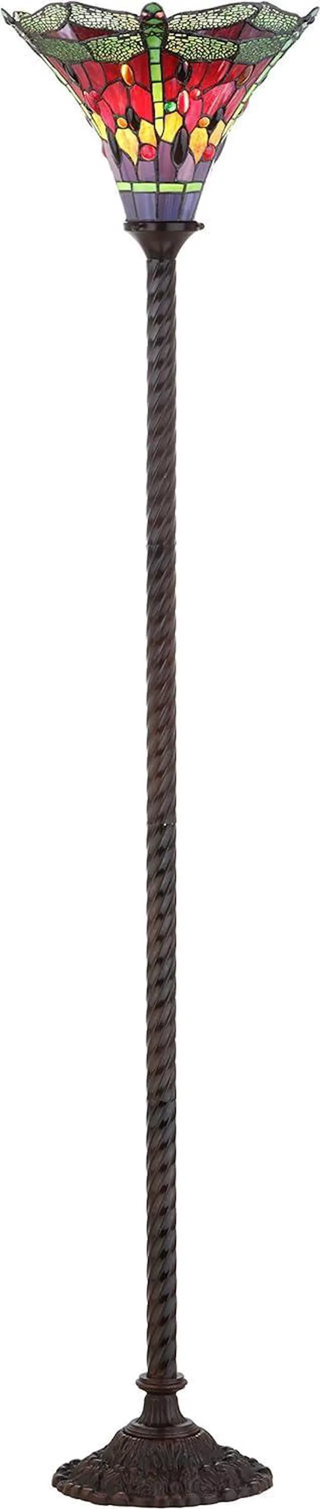 Alt view image 6 of 7 - JONATHAN Y JYL8002B Dragonfly Tiffany-Style 71" Torchiere Floor Lamp, Tiffany, Traditional, Art Nouveau Style, Elegant, Office, Living Room, Family Room, Dining Room, Bedroom, Foyer, Bronze/Green